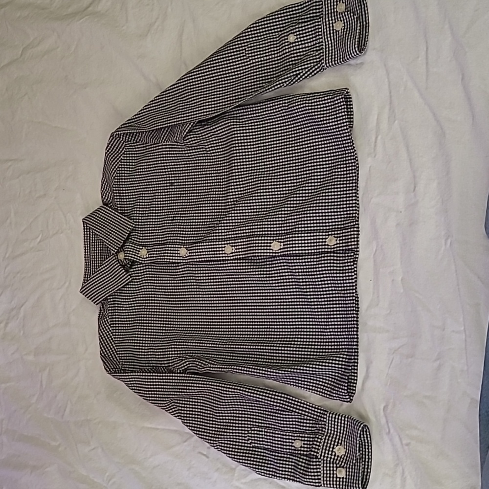 💥5/$25 Cat & Jack Boys Size XS 4/5 Black White Plaid Button Down Shirt Top